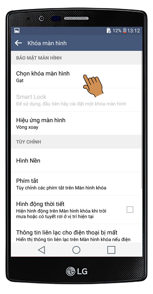 Chọn loại khóa màn hình 